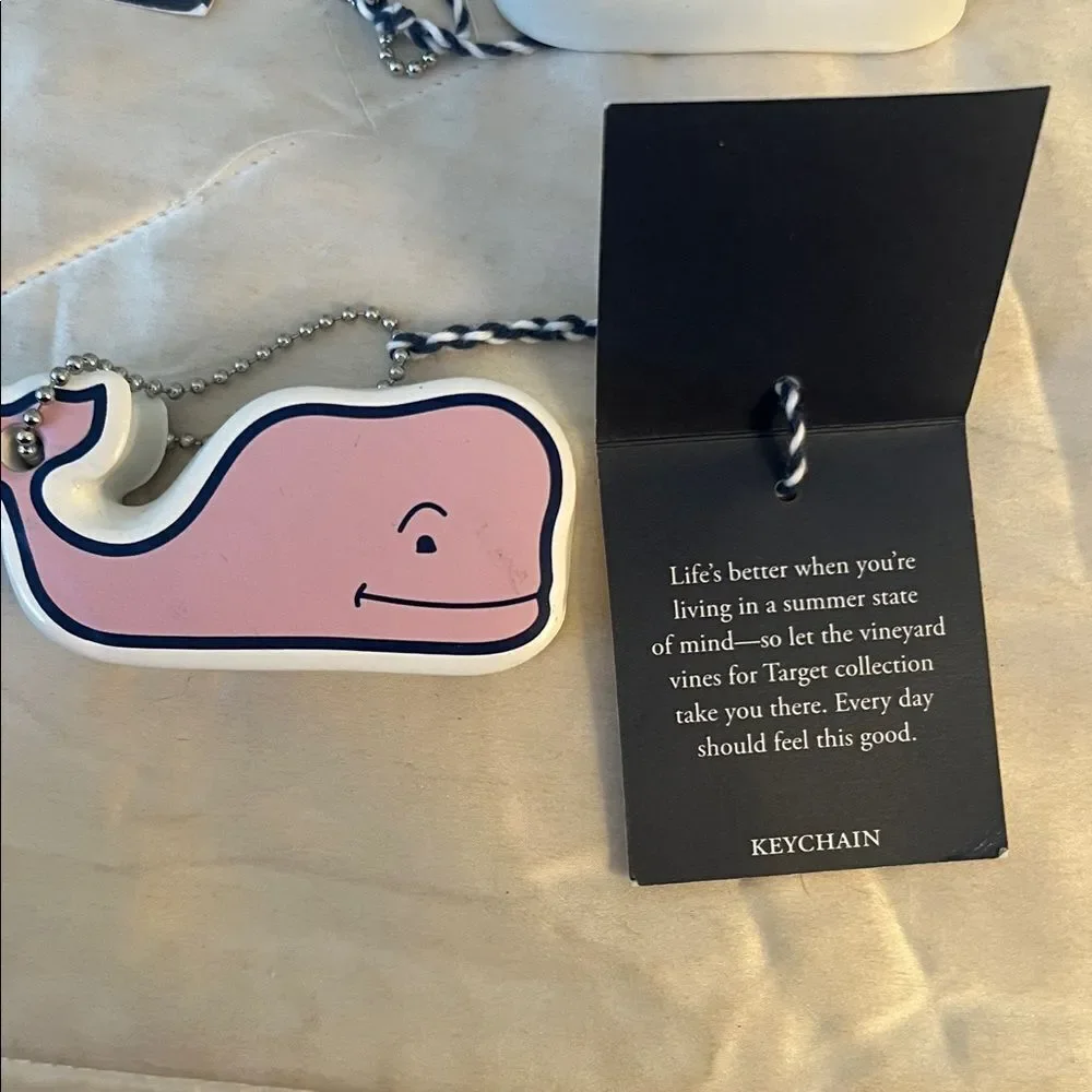 Vineyard Vines Pink Whale Floating Keychain Waterproof Beach Pool - set of 2